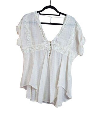 Davi & Dani Way Out There Drape Sleeve Embroidered Tunic Shirt Womens Size L